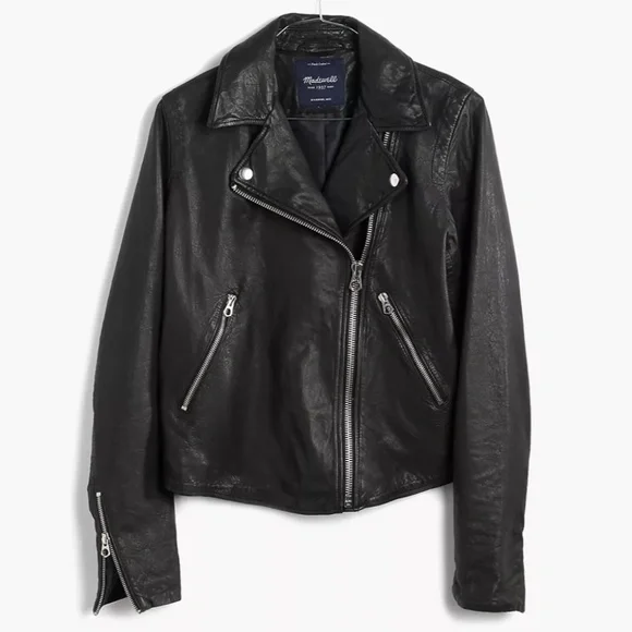 Madewell Black Washed Leather Jacket - Picture 1 of 8